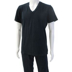Designer Mens V Neck Black T Shirt Short Sleeve 100% Combed Cotton Solid Size 2